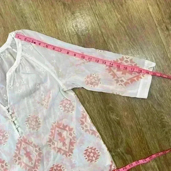 EUC J. Jill Silk Cotton Boho Western Aztec Embroidered Blouse White Coral Small - Picture 9 of 11